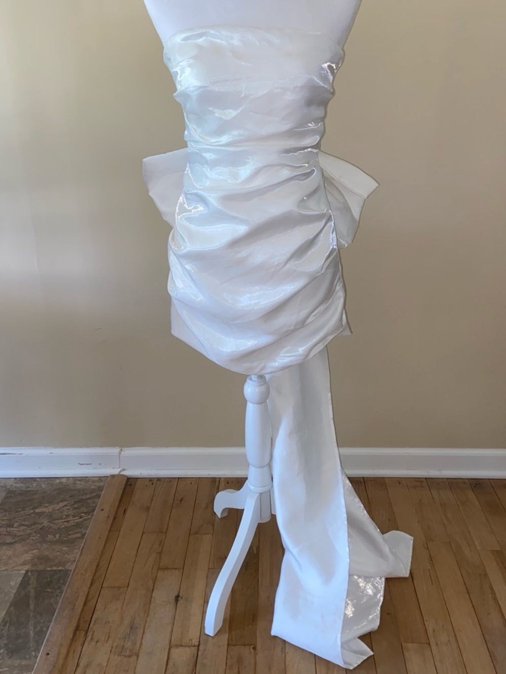 Strapless White Mini Dress with Draped Bow Detail